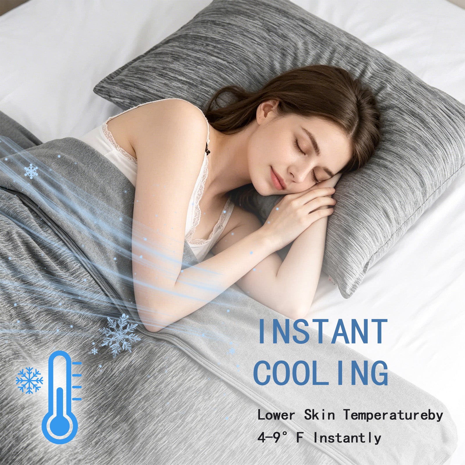 Cooling Blanket 60''x80''，Cold Blanket for Hot Sleepers,Lightweight Breathable, Instant Cool Fabric,Thin Summer Cooling Blanket for Couch, Bed & Travel,Portable with Drawstring Bag，Gray