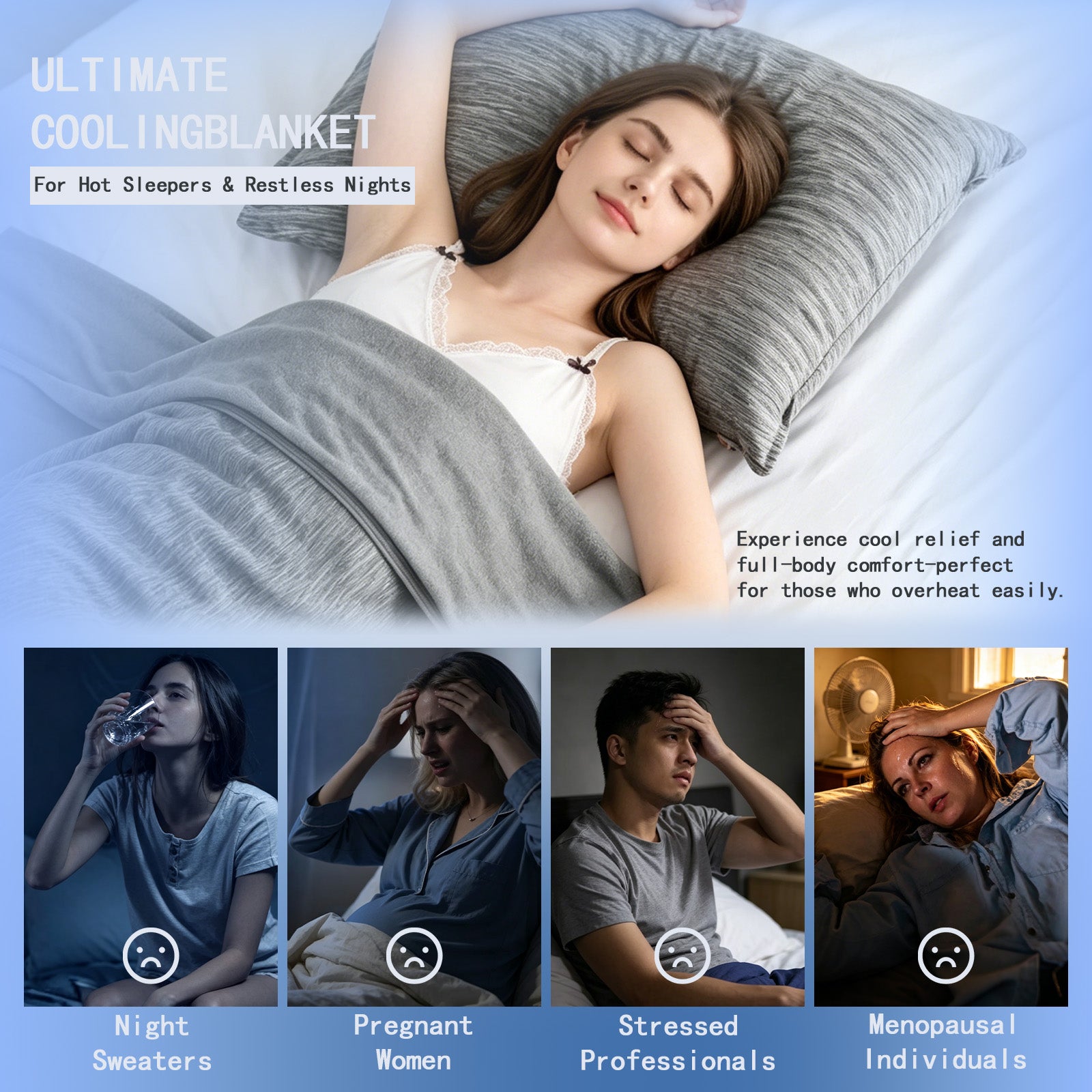 Cooling Blanket 60''x80''，Cold Blanket for Hot Sleepers,Lightweight Breathable, Instant Cool Fabric,Thin Summer Cooling Blanket for Couch, Bed & Travel,Portable with Drawstring Bag，Gray