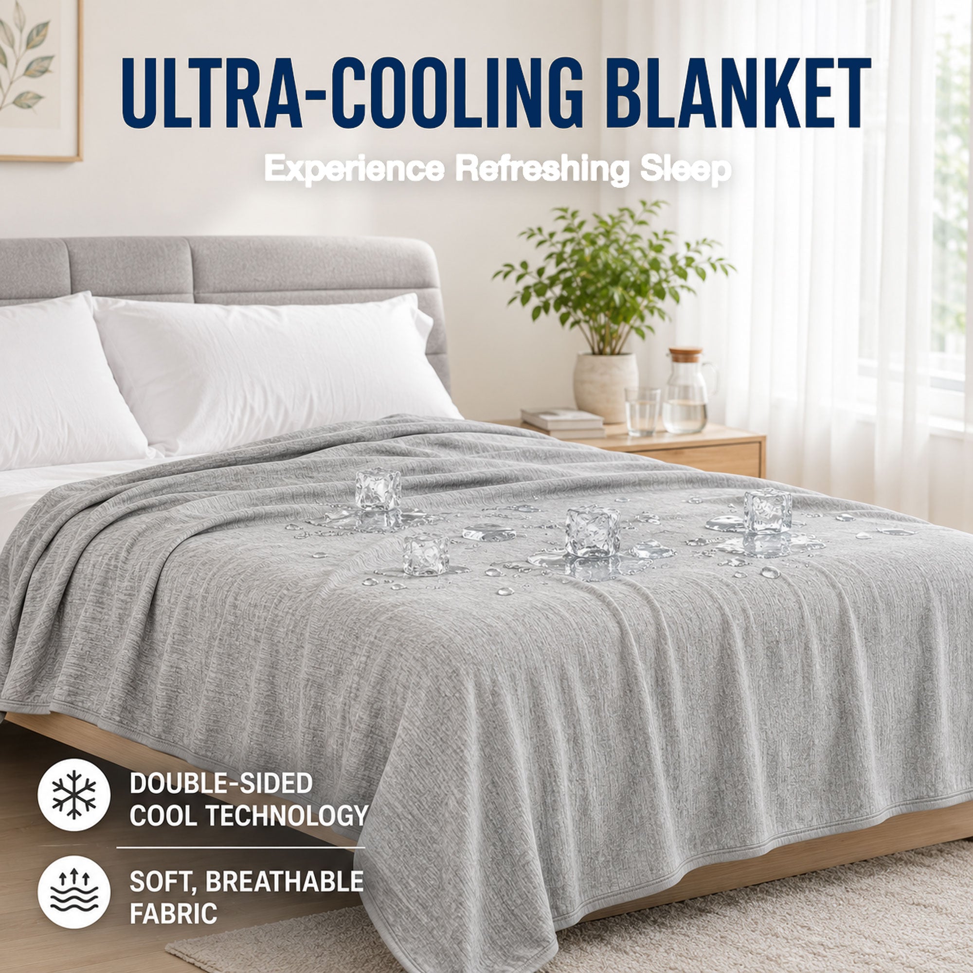 Cooling Blanket 60''x80''，Cold Blanket for Hot Sleepers,Lightweight Breathable, Instant Cool Fabric,Thin Summer Cooling Blanket for Couch, Bed & Travel,Portable with Drawstring Bag，Gray