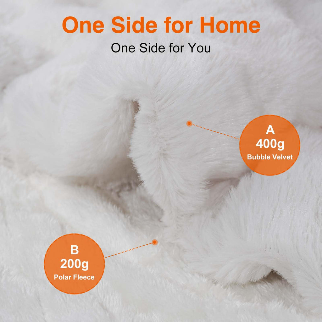 AEPINBH Soft Faux Rabbit Fur Bubble Electric Heated Blanket