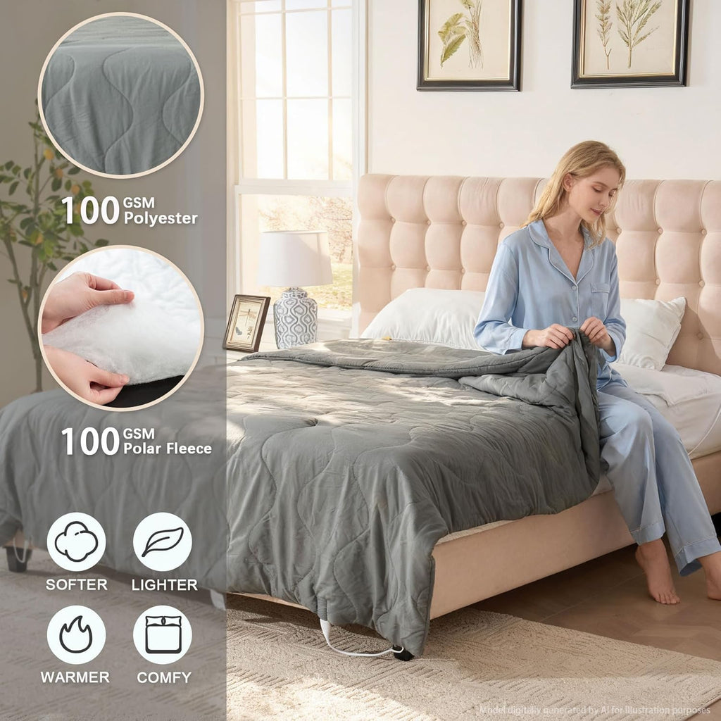 AEPINBH Electric Heated Blanket with Dual Controls, 10 Time Settings & 6 Heat Settings