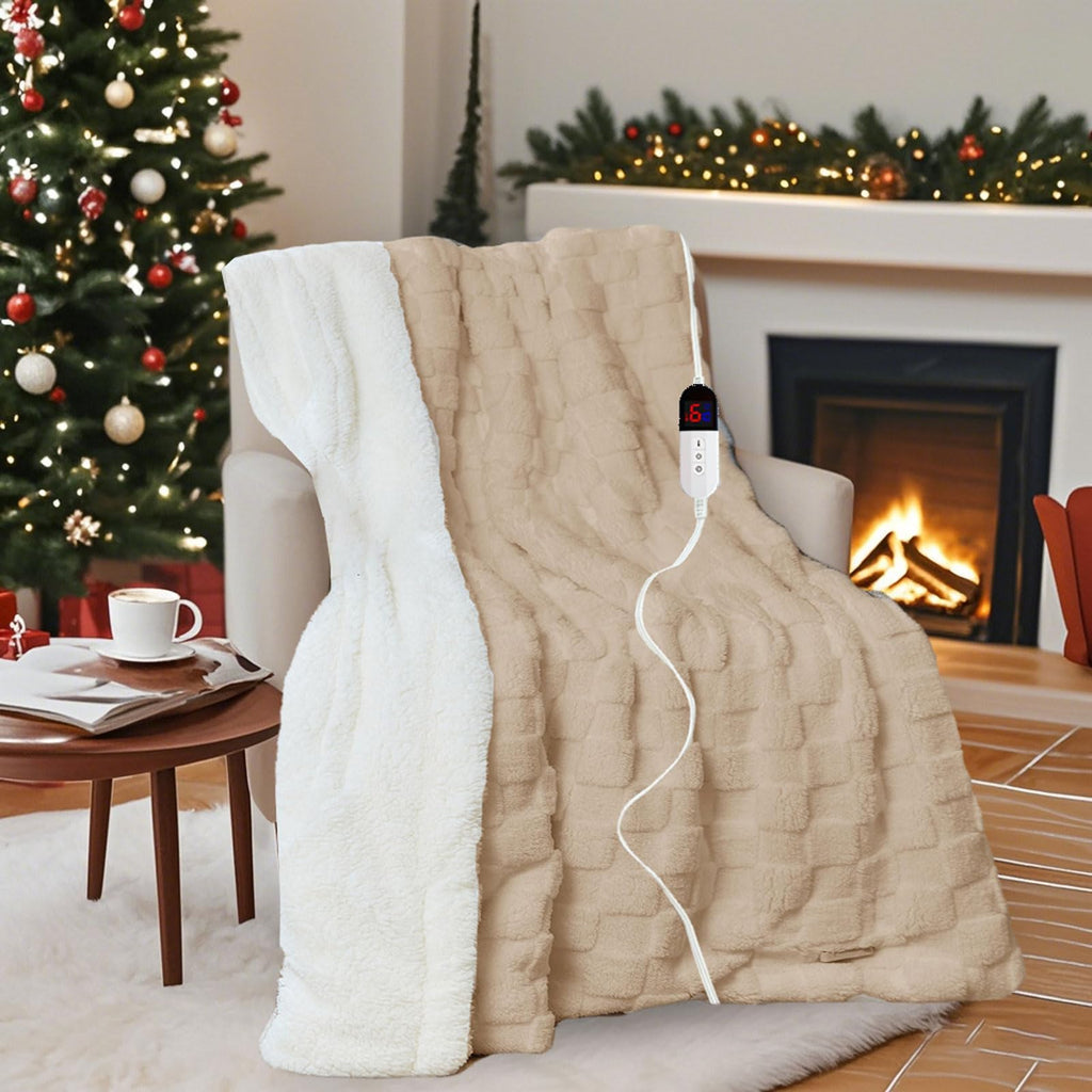 AEPINBH Soft Checked Flannel Electric Heated Blanket - Khaki - 84"X90"