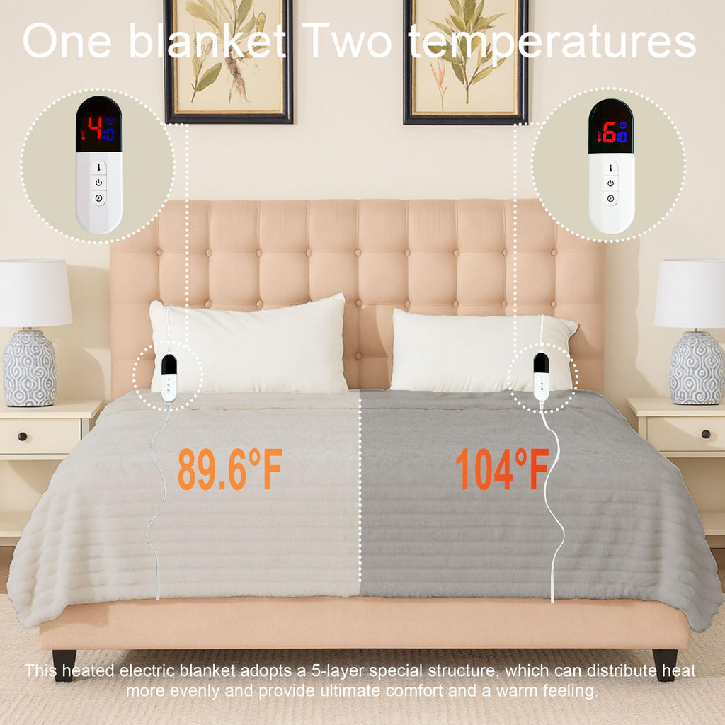 AEPINBH Stripe Faux Rabbit Fur Electric Heated Blanket