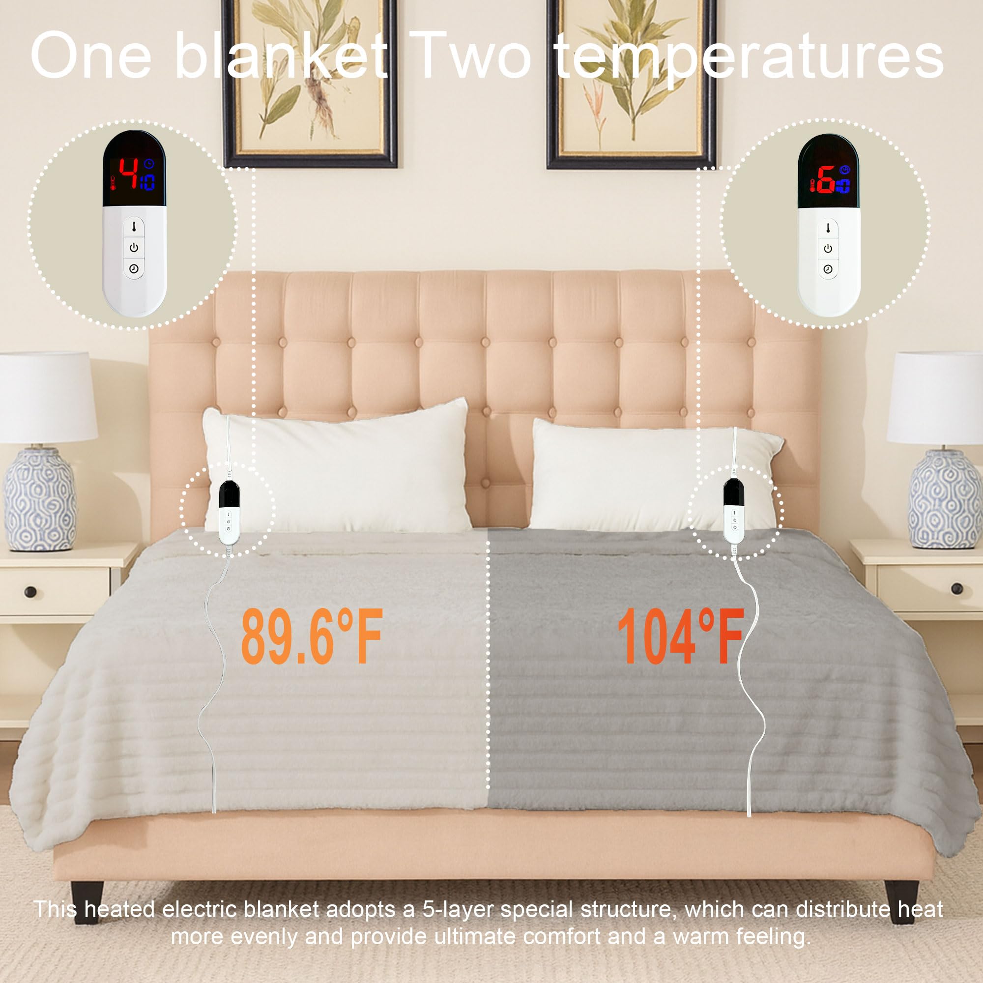 AEPINBH Stripe Faux Rabbit Fur Electric Heated Blanket