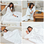 AEPINBH Soft Faux Rabbit Fur Bubble Electric Heated Blanket