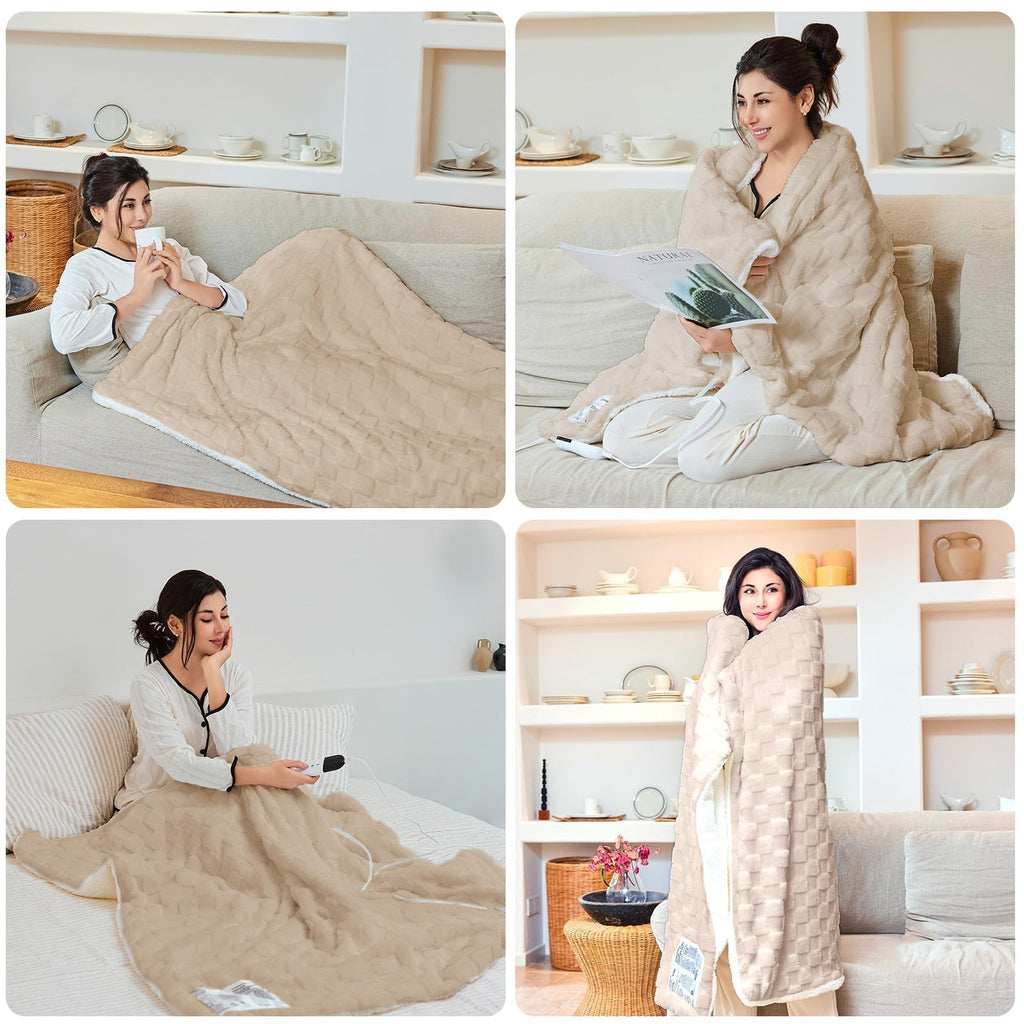 AEPINBH Soft Checked Flannel Electric Heated Blanket