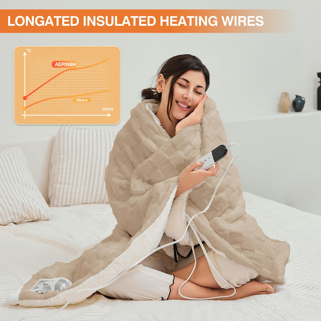 AEPINBH Soft Checked Flannel Electric Heated Blanket