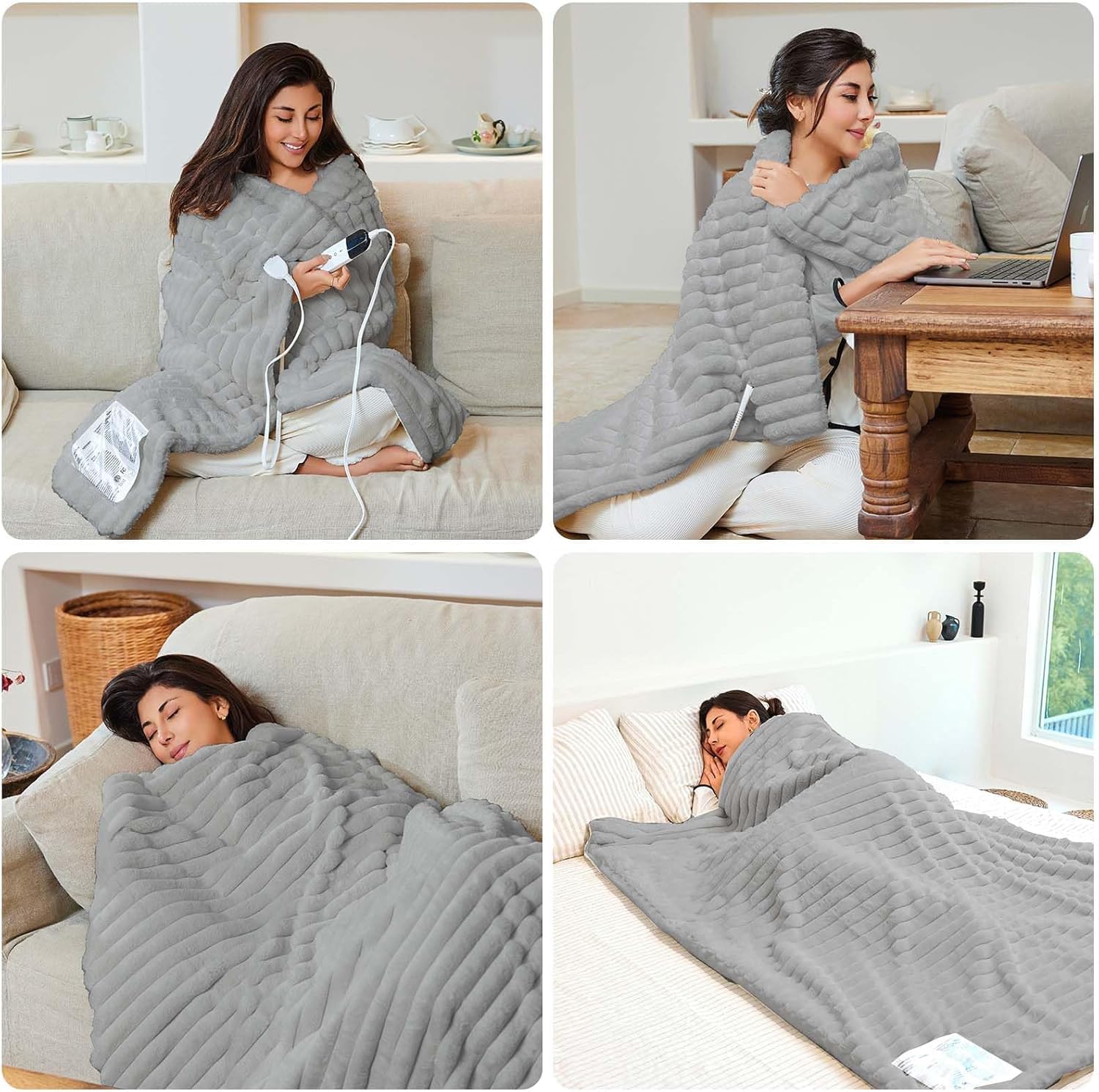 AEPINBH Stripe Faux Rabbit Fur Electric Heated Blanket