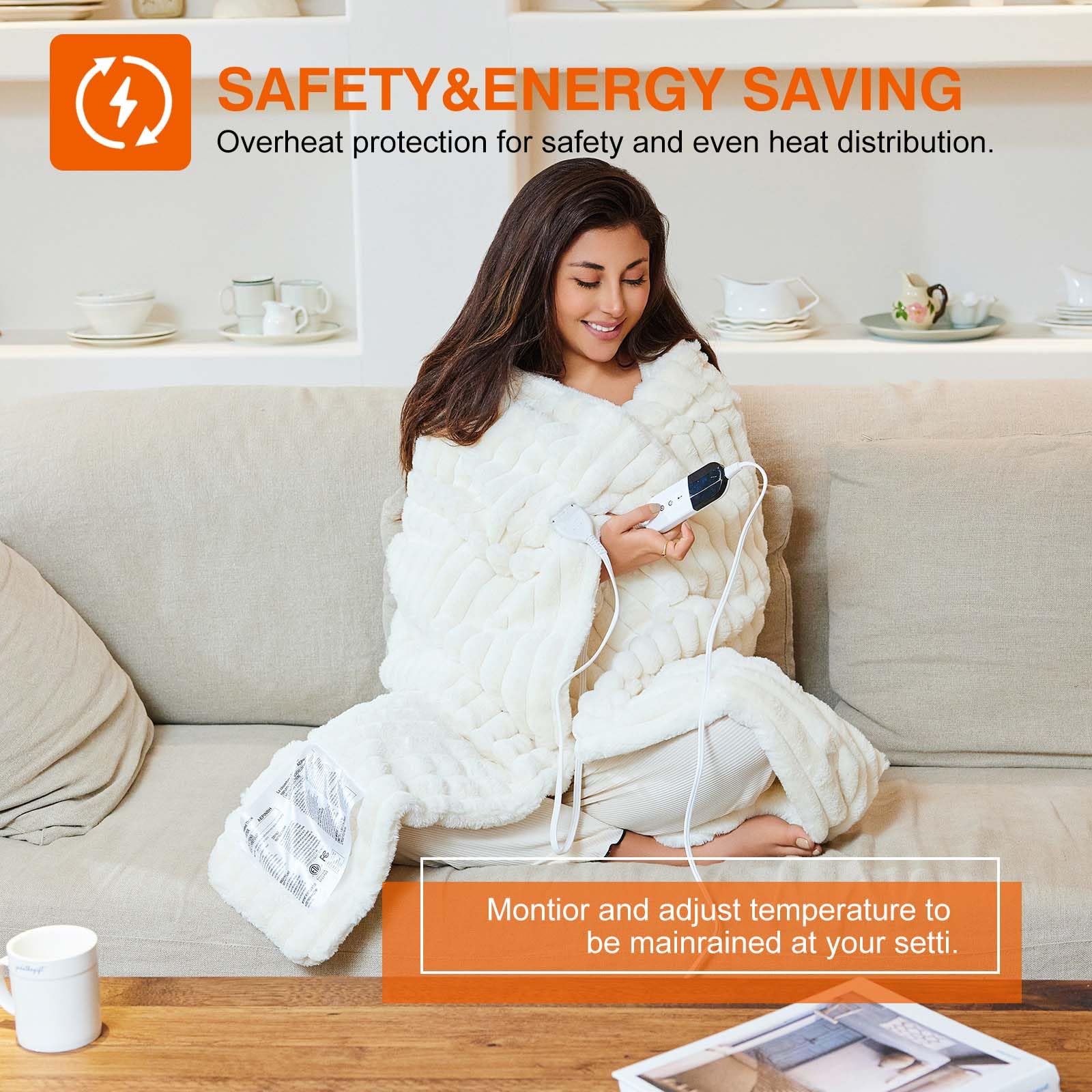 AEPINBH Stripe Faux Rabbit Fur Electric Heated Blanket
