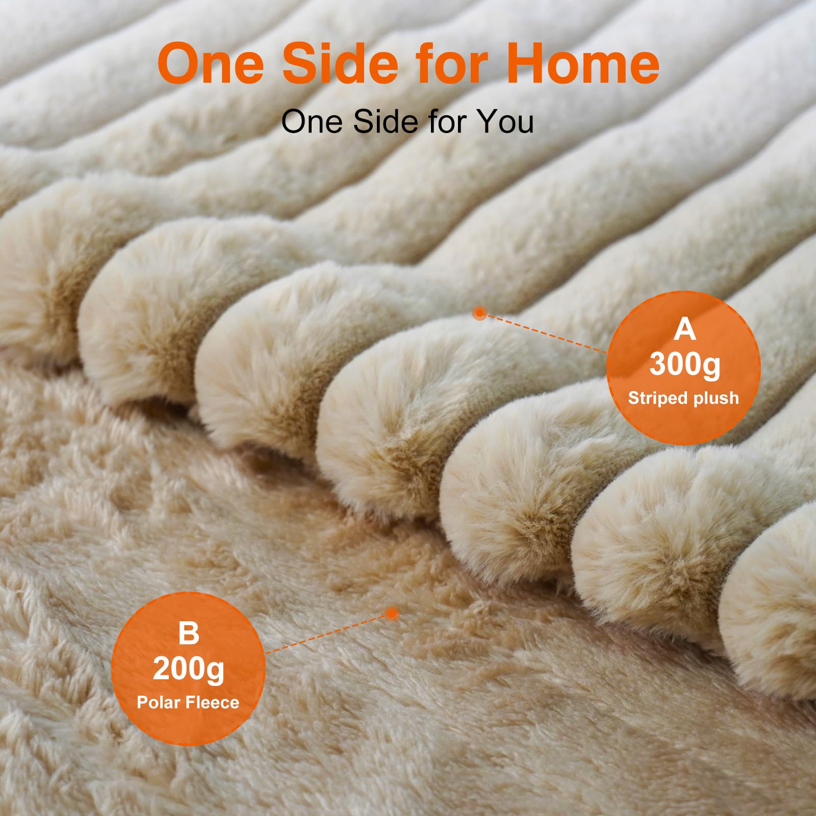 AEPINBH Stripe Faux Rabbit Fur Electric Heated Blanket