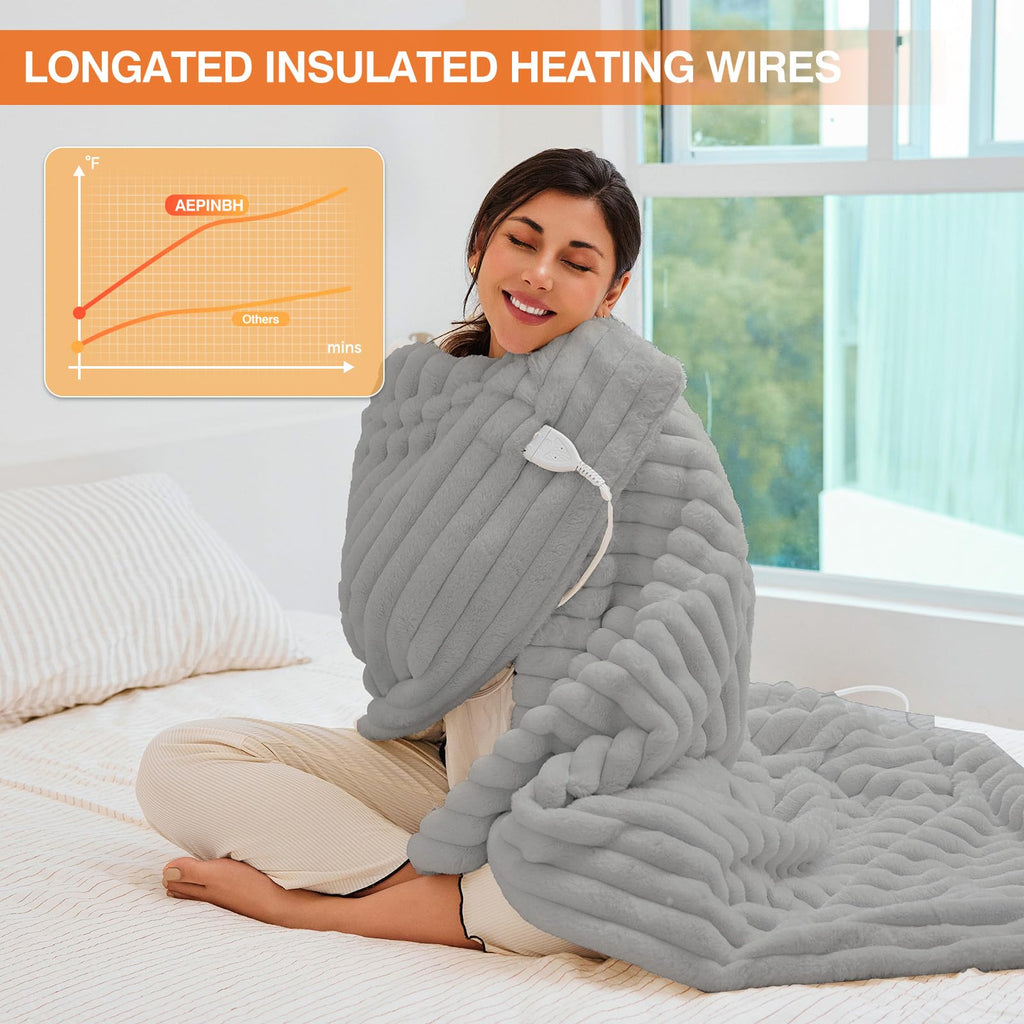 AEPINBH Stripe Faux Rabbit Fur Electric Heated Blanket