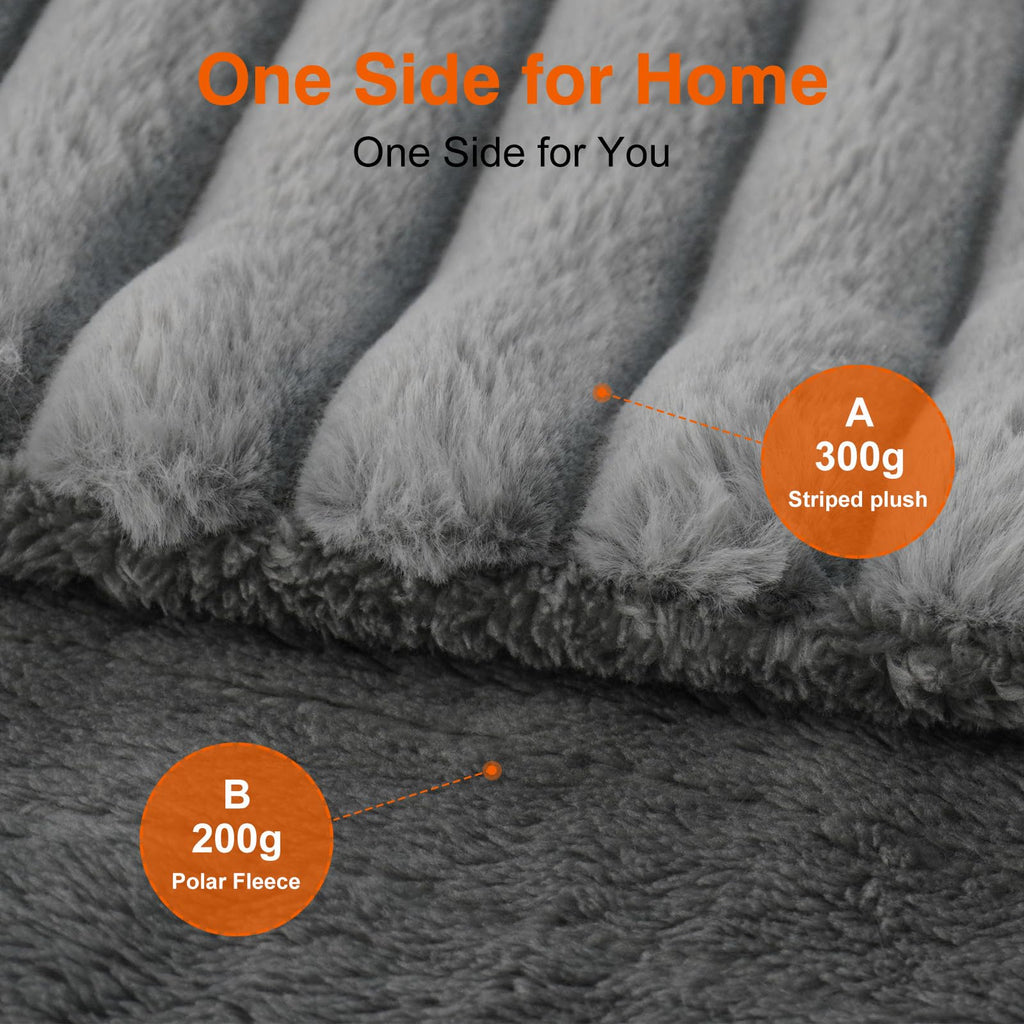 AEPINBH Stripe Faux Rabbit Fur Electric Heated Blanket