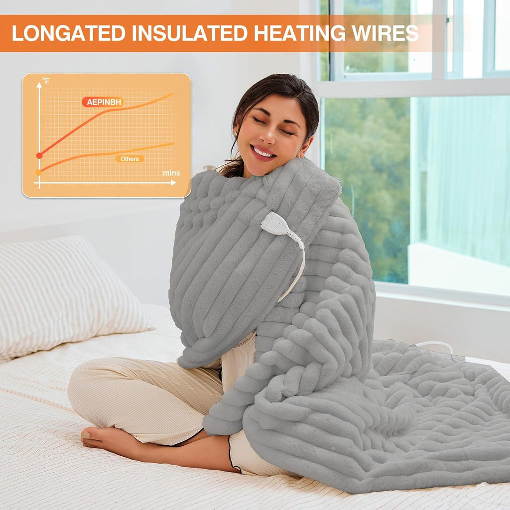 AEPINBH Stripe Faux Rabbit Fur Electric Heated Blanket