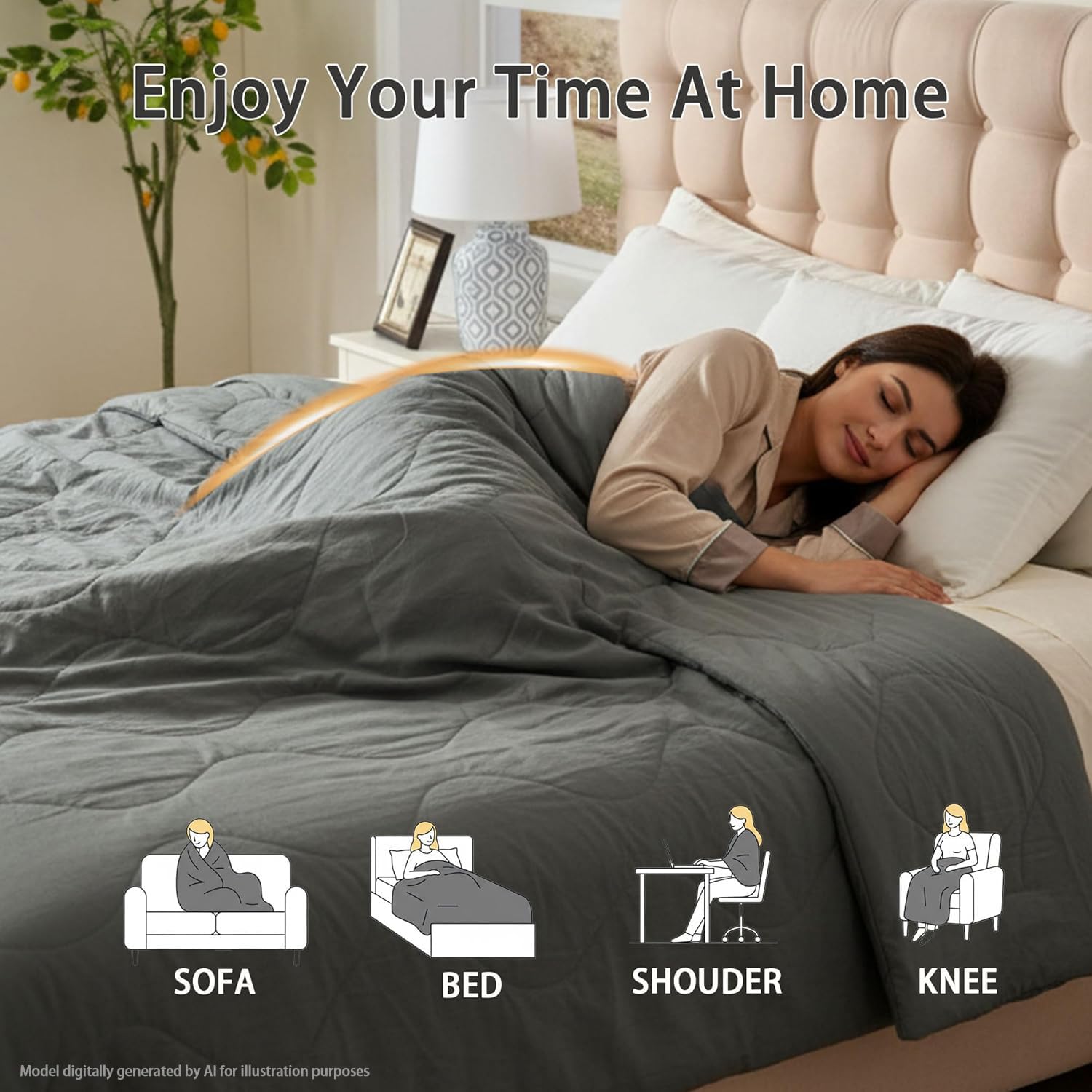 AEPINBH Electric Heated Blanket with Dual Controls, 10 Time Settings & 6 Heat Settings