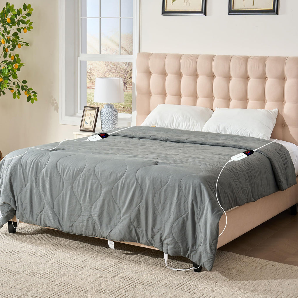 AEPINBH Electric Heated Blanket with Dual Controls, 10 Time Settings & 6 Heat Settings