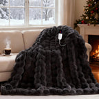AEPINBH Soft Faux Rabbit Fur Bubble Electric Heated Blanket - DARK GRAY - 50"X60"