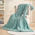 AEPINBH Stripe Faux Rabbit Fur Electric Heated Blanket - GREEN - 50"X60"