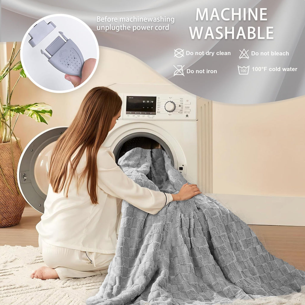 AEPINBH Soft Checked Flannel Electric Heated Blanket