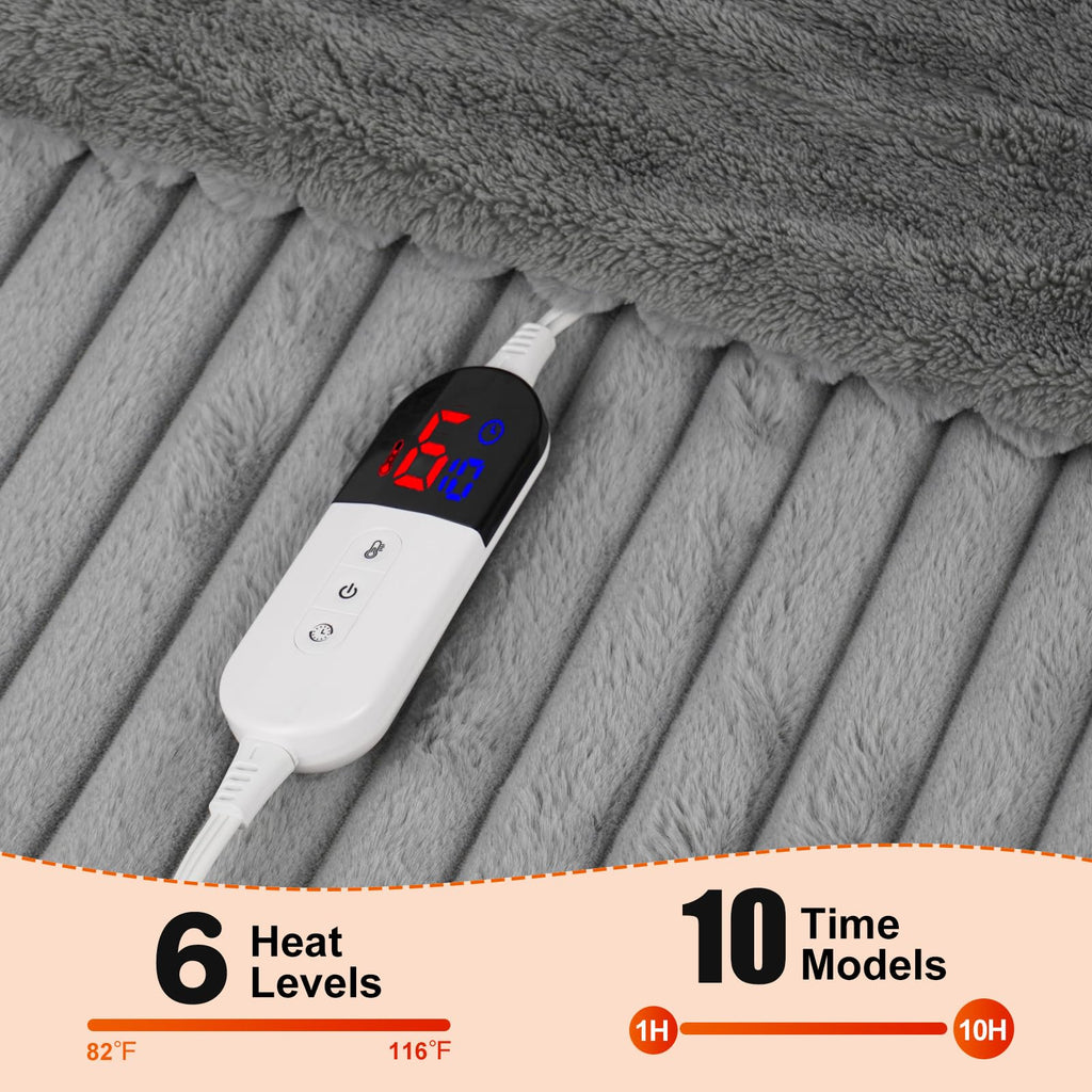 AEPINBH Stripe Faux Rabbit Fur Electric Heated Blanket
