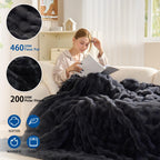 AEPINBH Soft Faux Rabbit Fur Bubble Electric Heated Blanket