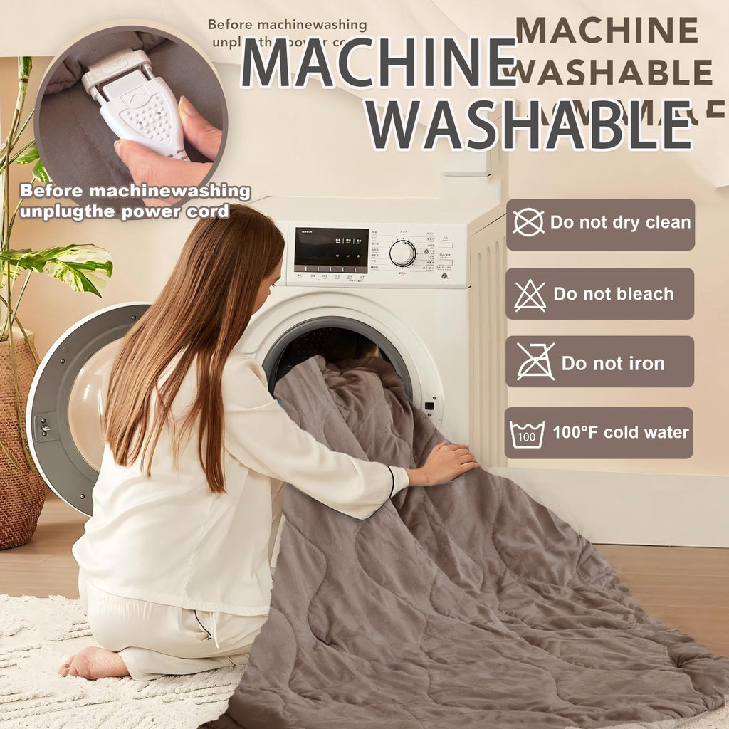 AEPINBH Electric Heated Blanket with Dual Controls, 10 Time Settings & 6 Heat Settings