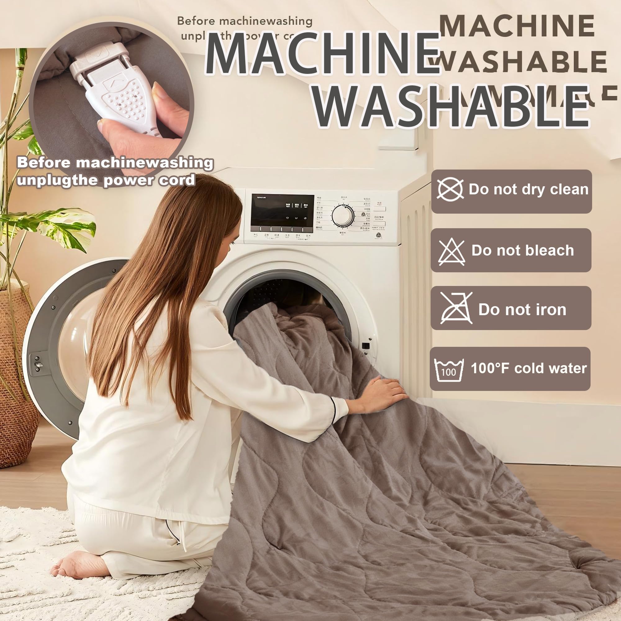 AEPINBH Electric Heated Blanket with Dual Controls, 10 Time Settings & 6 Heat Settings