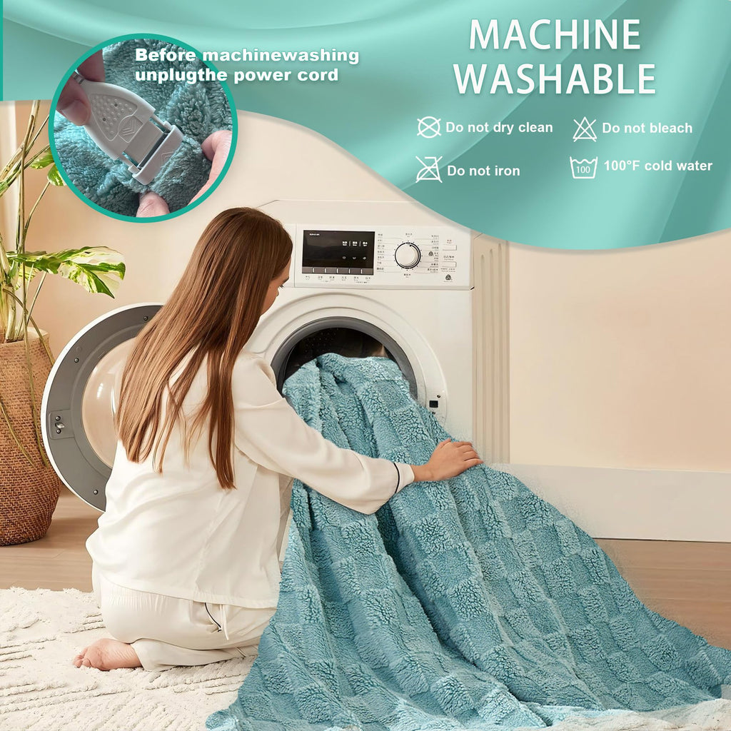 AEPINBH Soft Checked Flannel Electric Heated Blanket