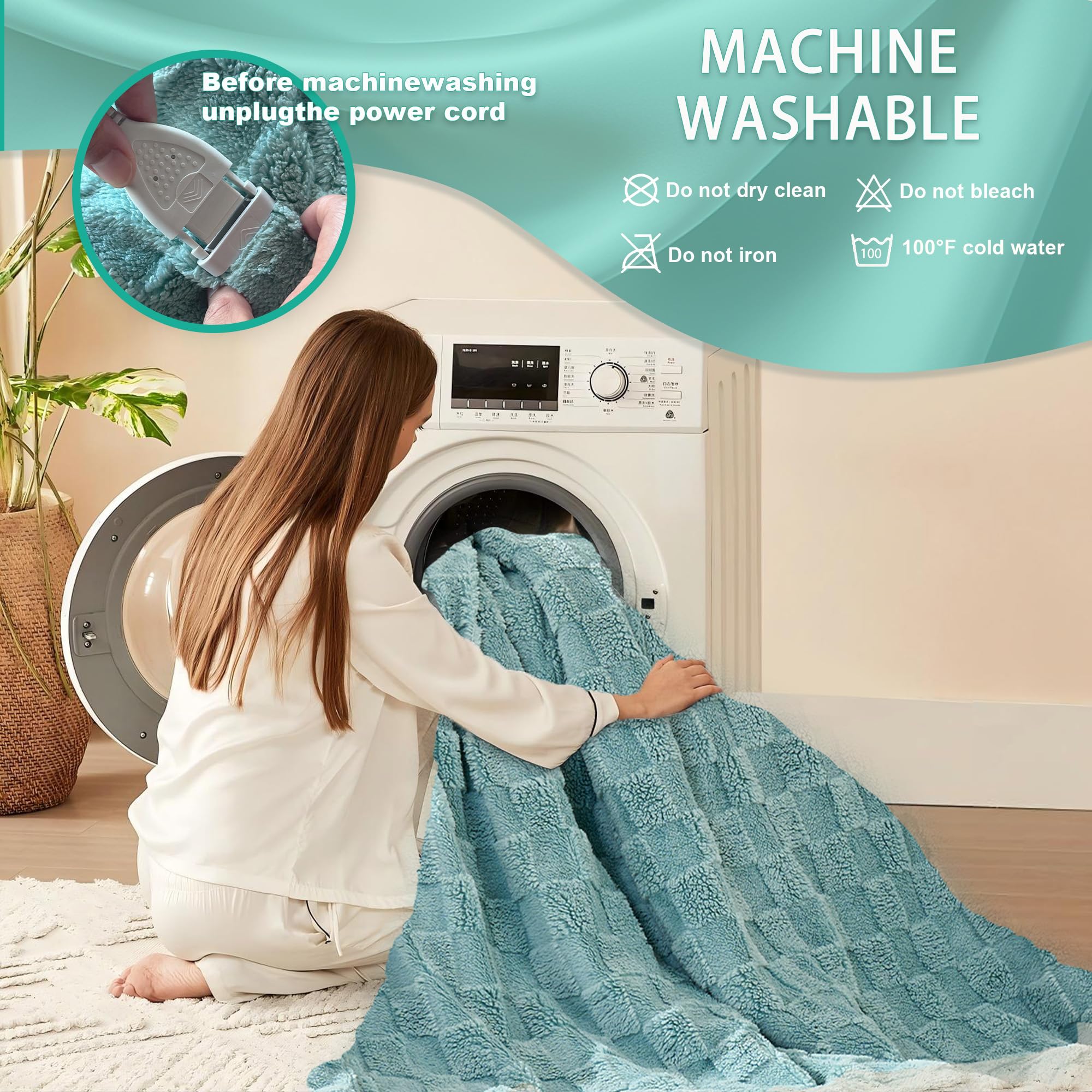 AEPINBH Soft Checked Flannel Electric Heated Blanket