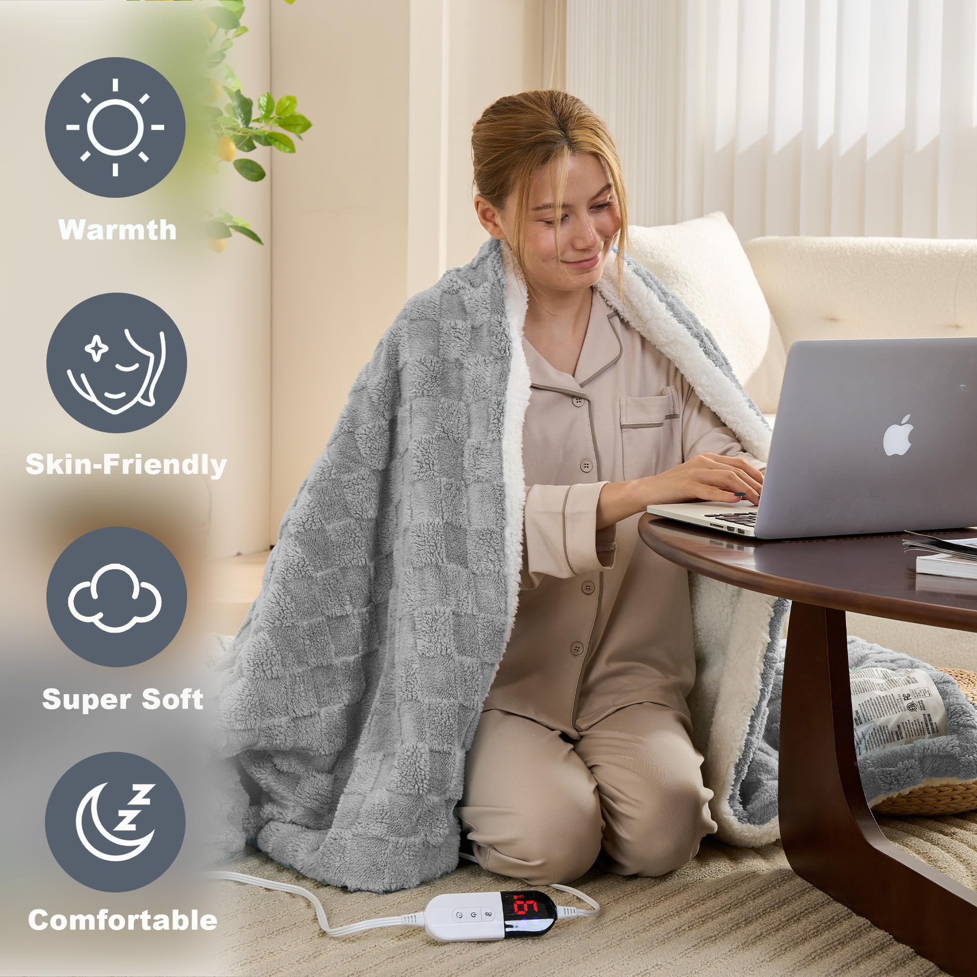 AEPINBH Soft Checked Flannel Electric Heated Blanket