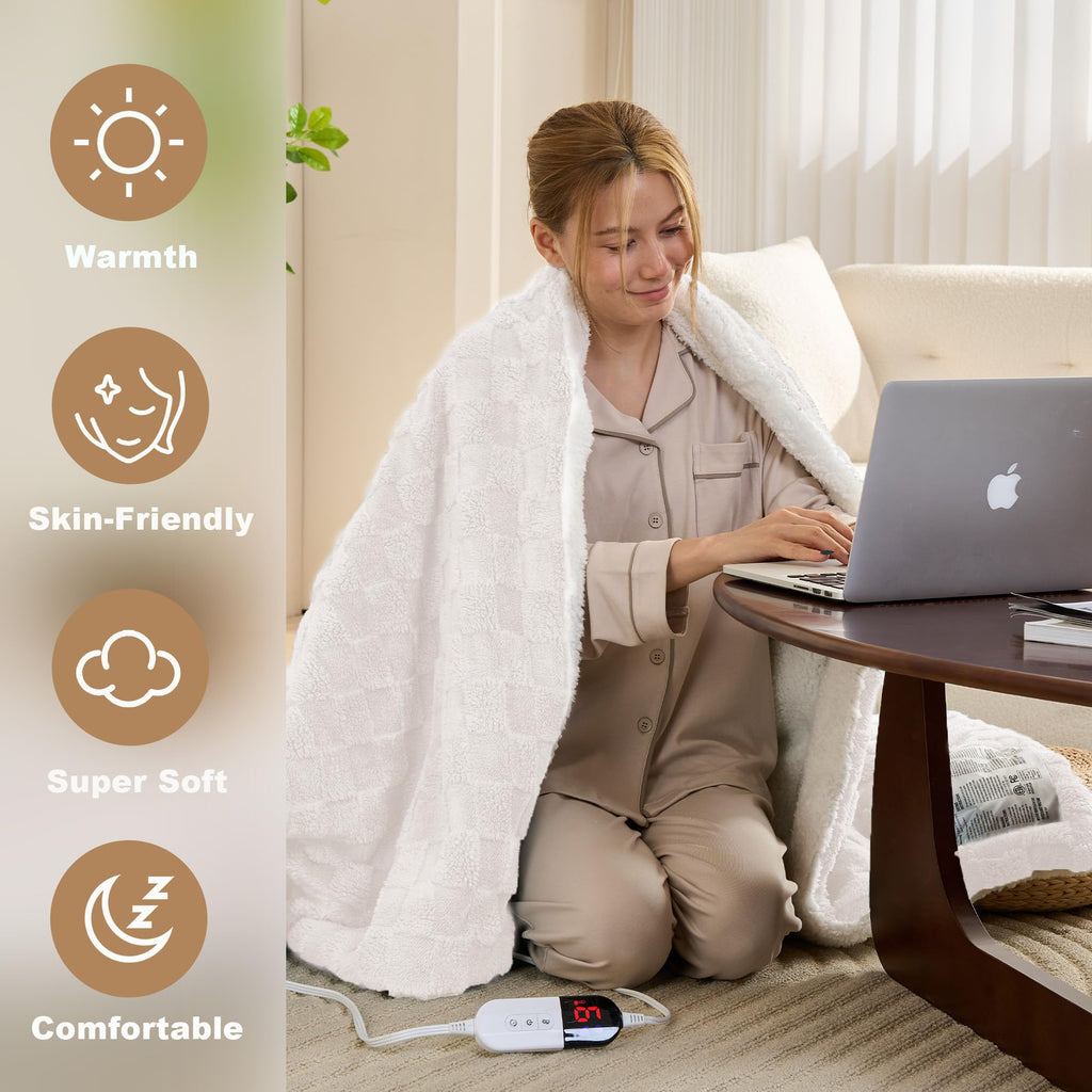 AEPINBH Soft Checked Flannel Electric Heated Blanket