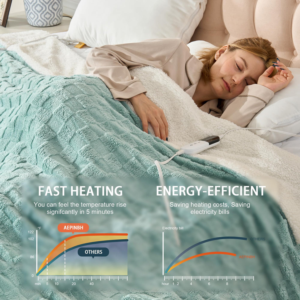 AEPINBH Soft Checked Flannel Electric Heated Blanket