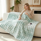 AEPINBH Soft Faux Rabbit Fur Bubble Electric Heated Blanket - Sage Green - 84"X90"