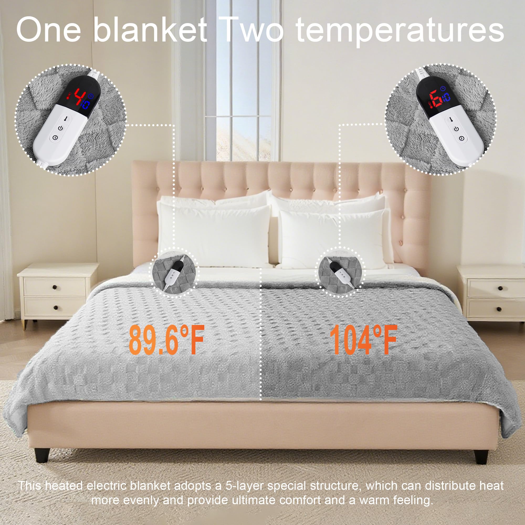 AEPINBH Soft Checked Flannel Electric Heated Blanket