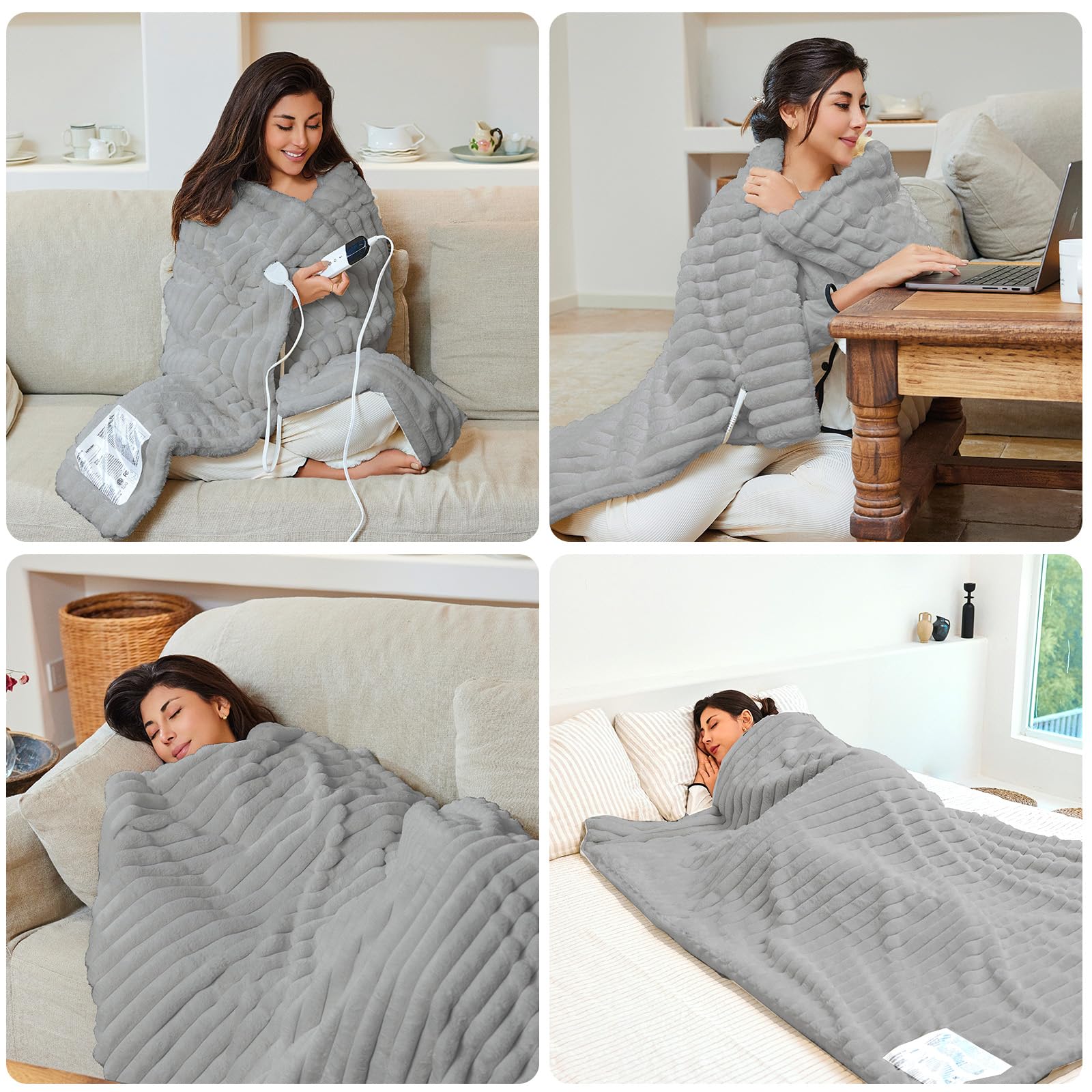 AEPINBH Stripe Faux Rabbit Fur Electric Heated Blanket