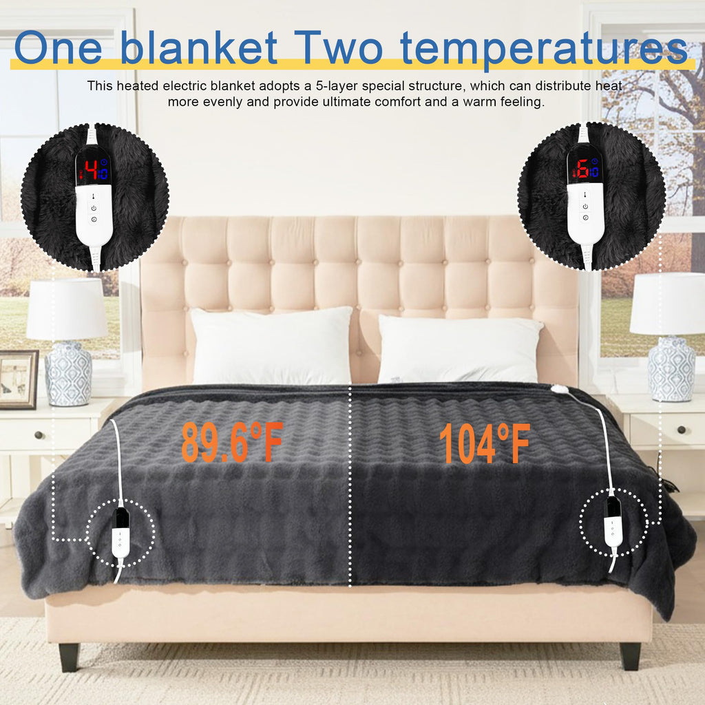 AEPINBH Soft Faux Rabbit Fur Bubble Electric Heated Blanket