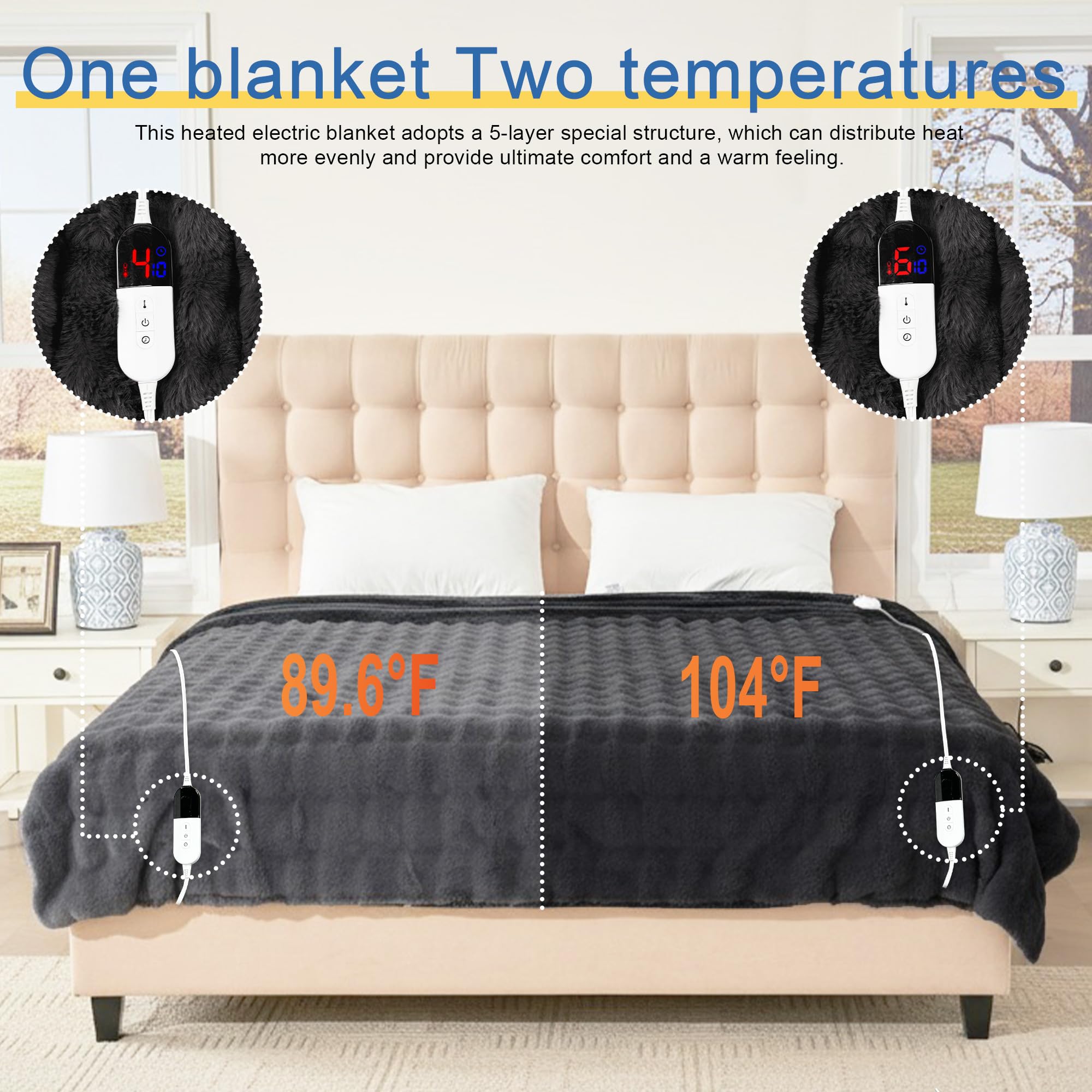AEPINBH Soft Faux Rabbit Fur Bubble Electric Heated Blanket