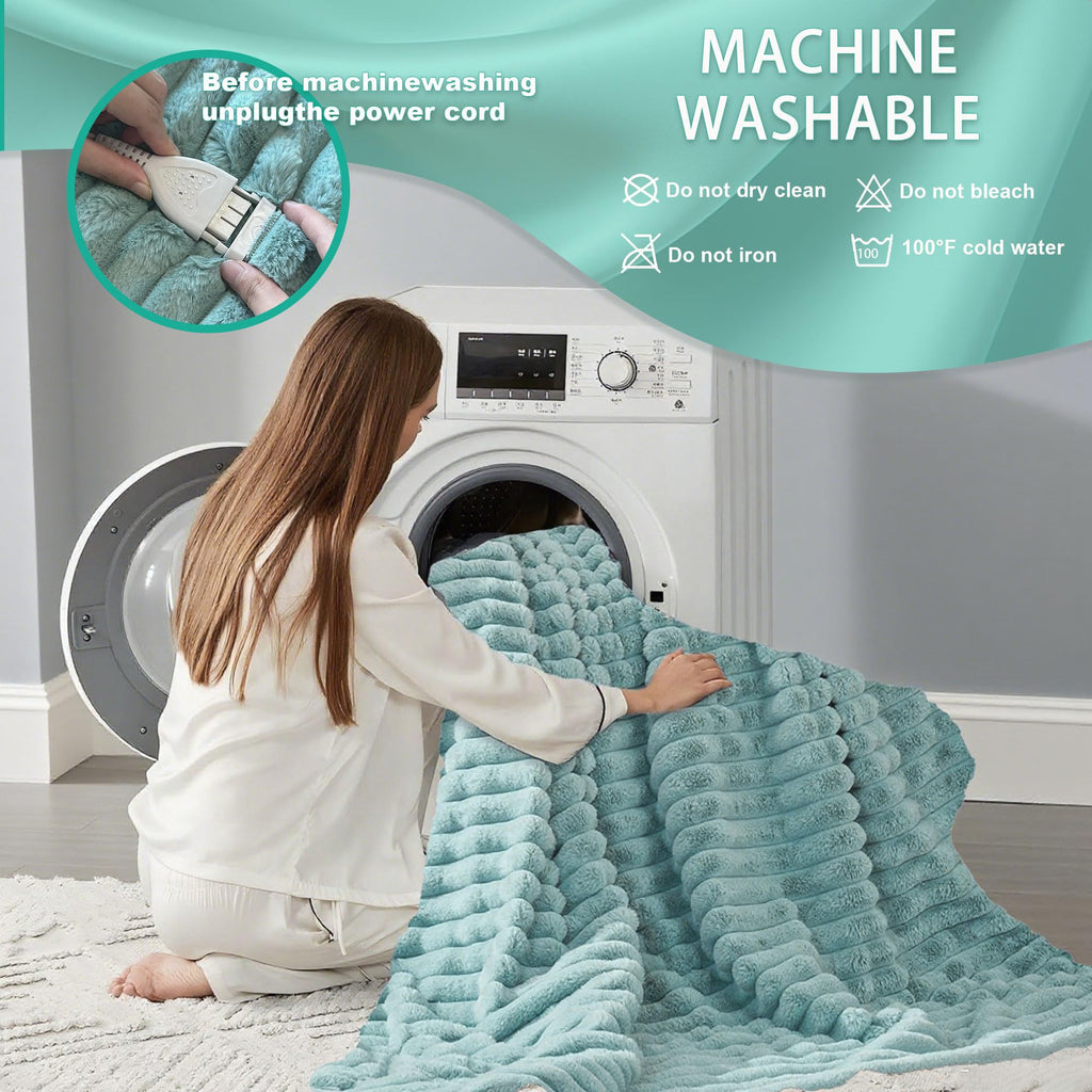AEPINBH Stripe Faux Rabbit Fur Electric Heated Blanket