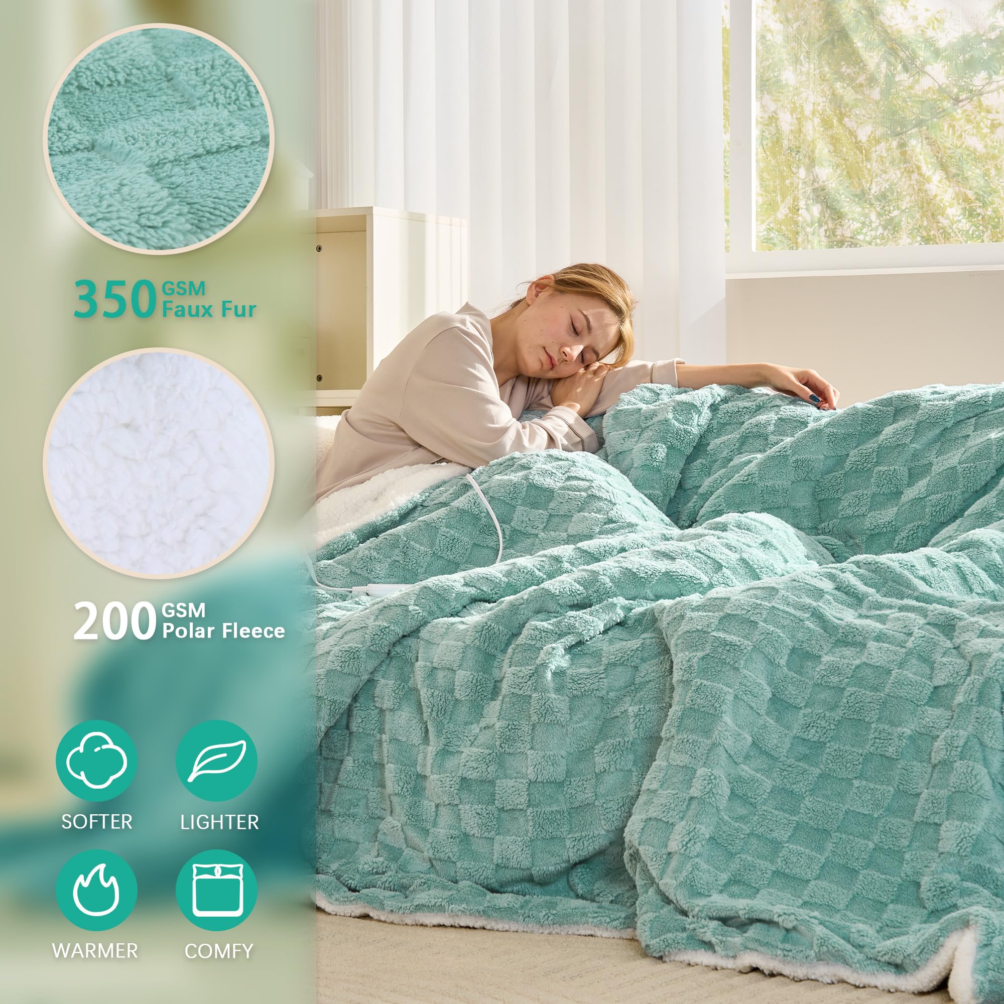 AEPINBH Soft Checked Flannel Electric Heated Blanket