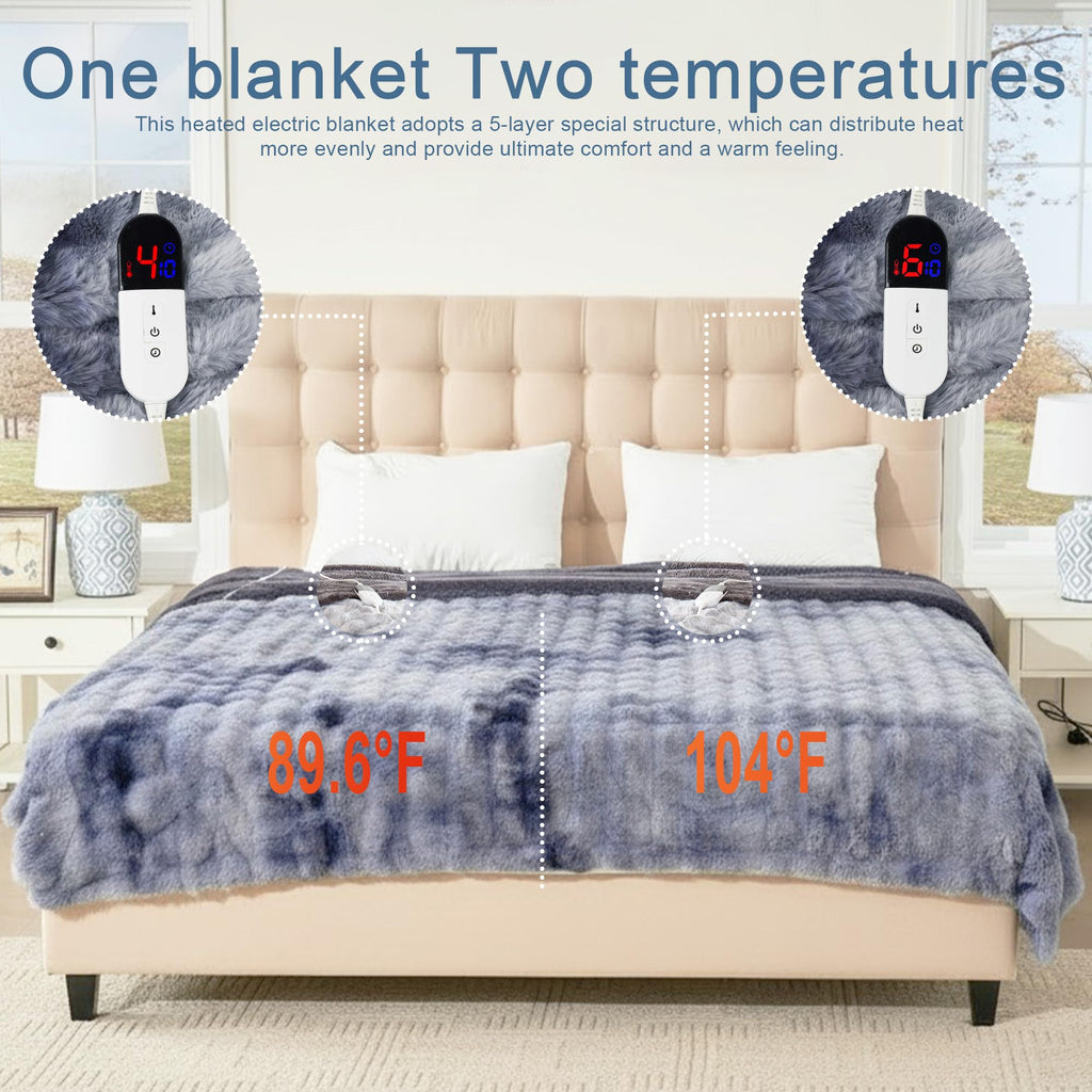 AEPINBH Soft Faux Rabbit Fur Bubble Electric Heated Blanket