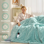 AEPINBH Stripe Faux Rabbit Fur Electric Heated Blanket