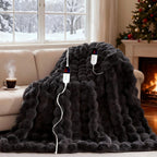 AEPINBH Soft Faux Rabbit Fur Bubble Electric Heated Blanket - DARK GRAY - 84"X90"