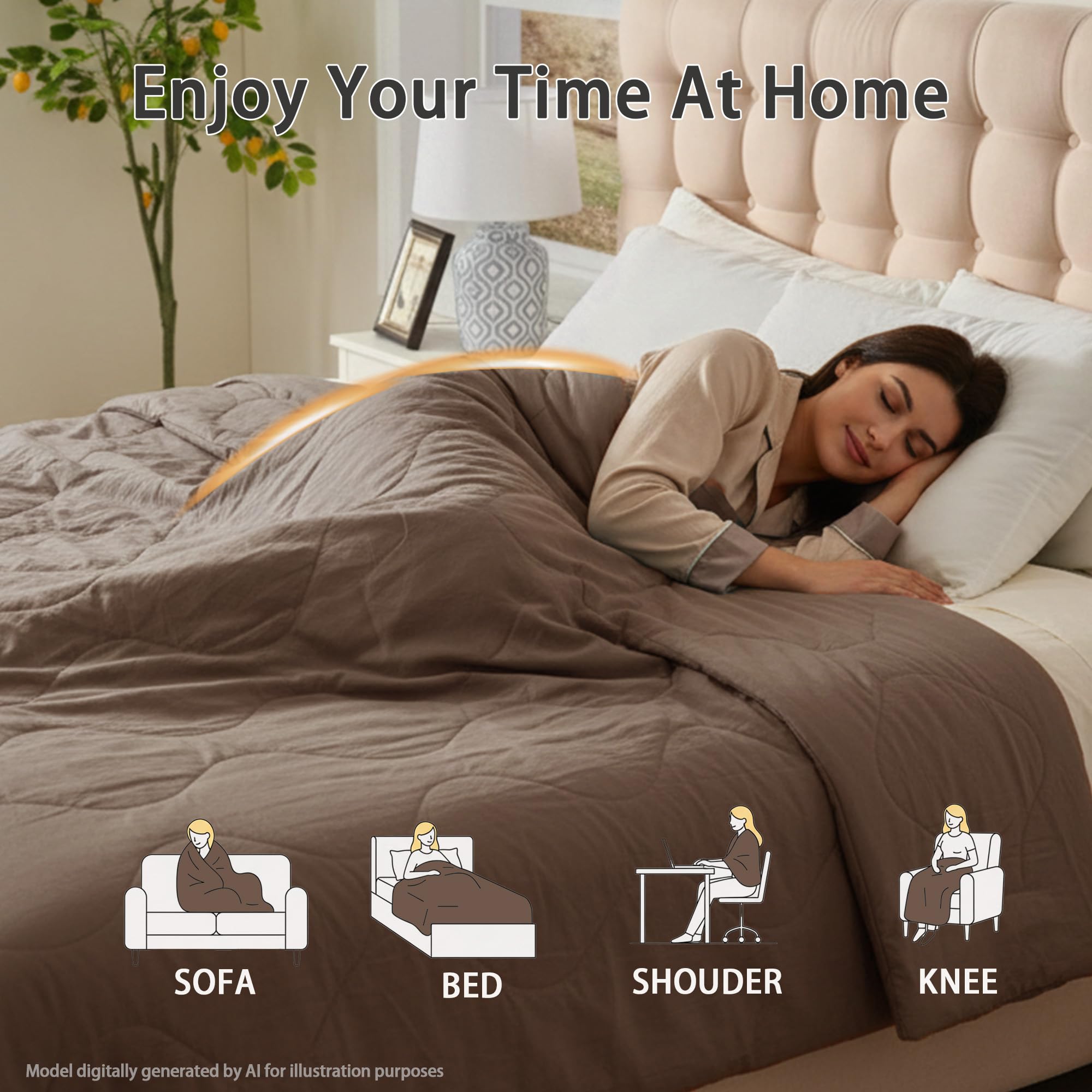 AEPINBH Electric Heated Blanket with Dual Controls, 10 Time Settings & 6 Heat Settings