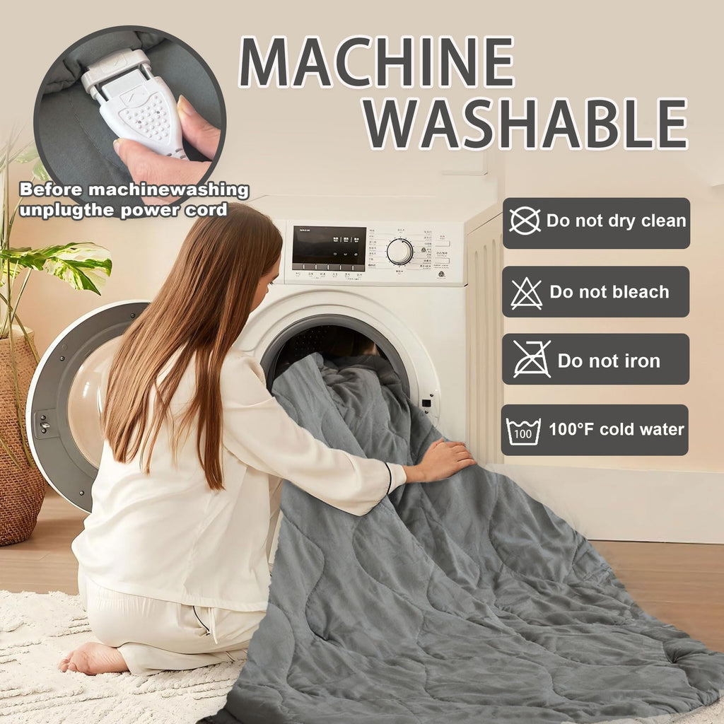 AEPINBH Electric Heated Blanket with Dual Controls, 10 Time Settings & 6 Heat Settings