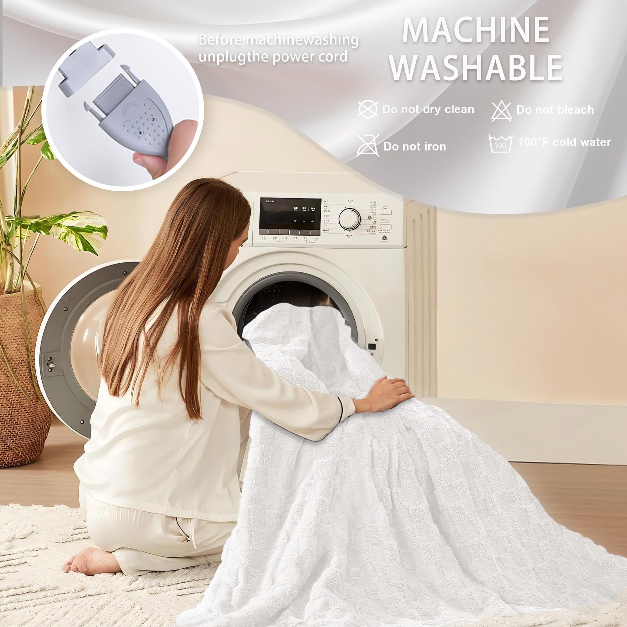 AEPINBH Soft Checked Flannel Electric Heated Blanket