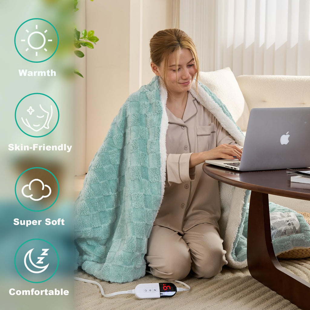 AEPINBH Soft Checked Flannel Electric Heated Blanket