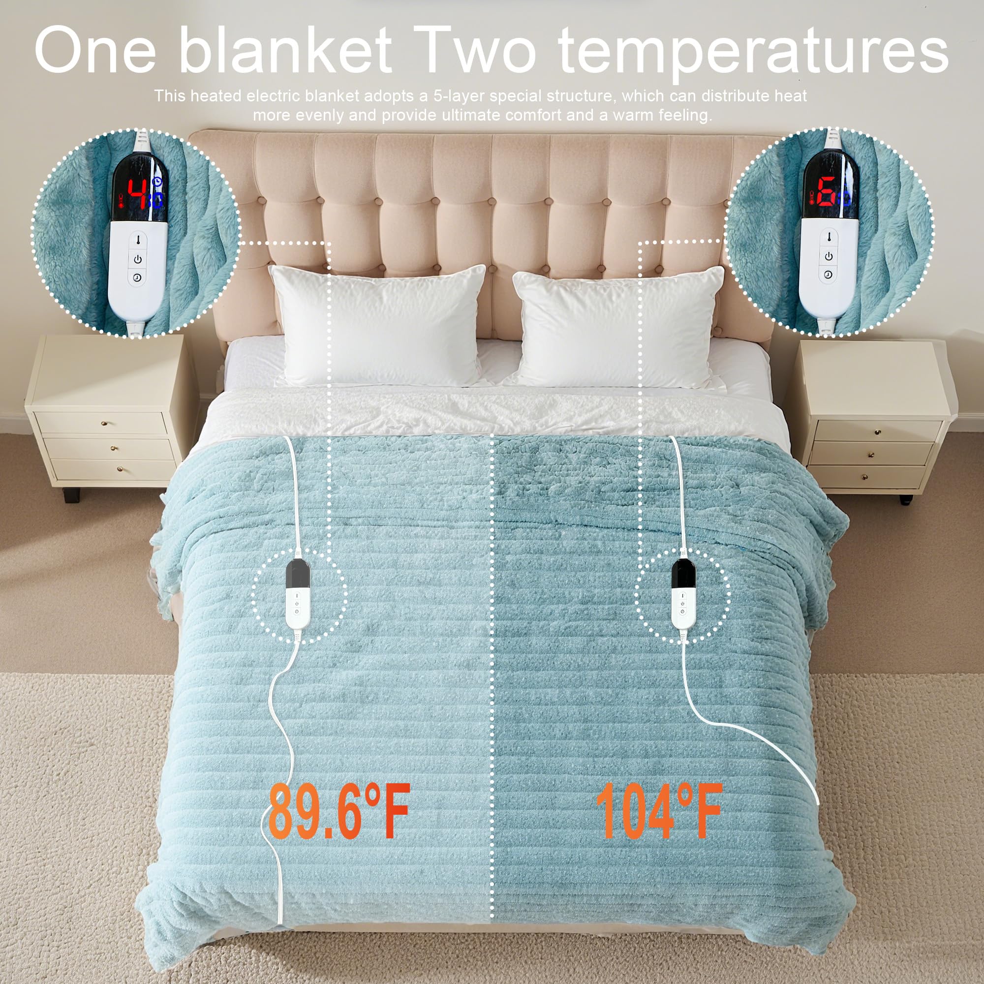 AEPINBH Stripe Faux Rabbit Fur Electric Heated Blanket