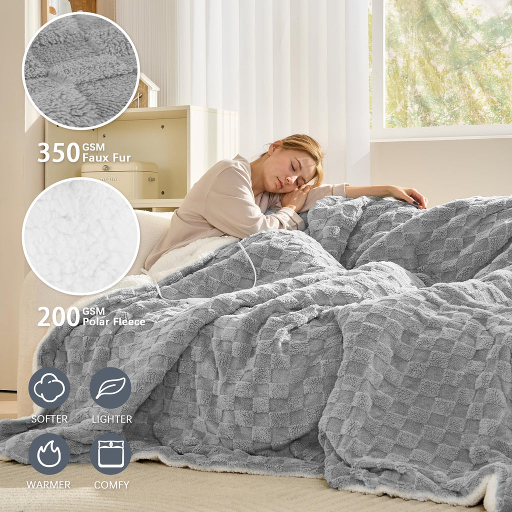 AEPINBH Soft Checked Flannel Electric Heated Blanket