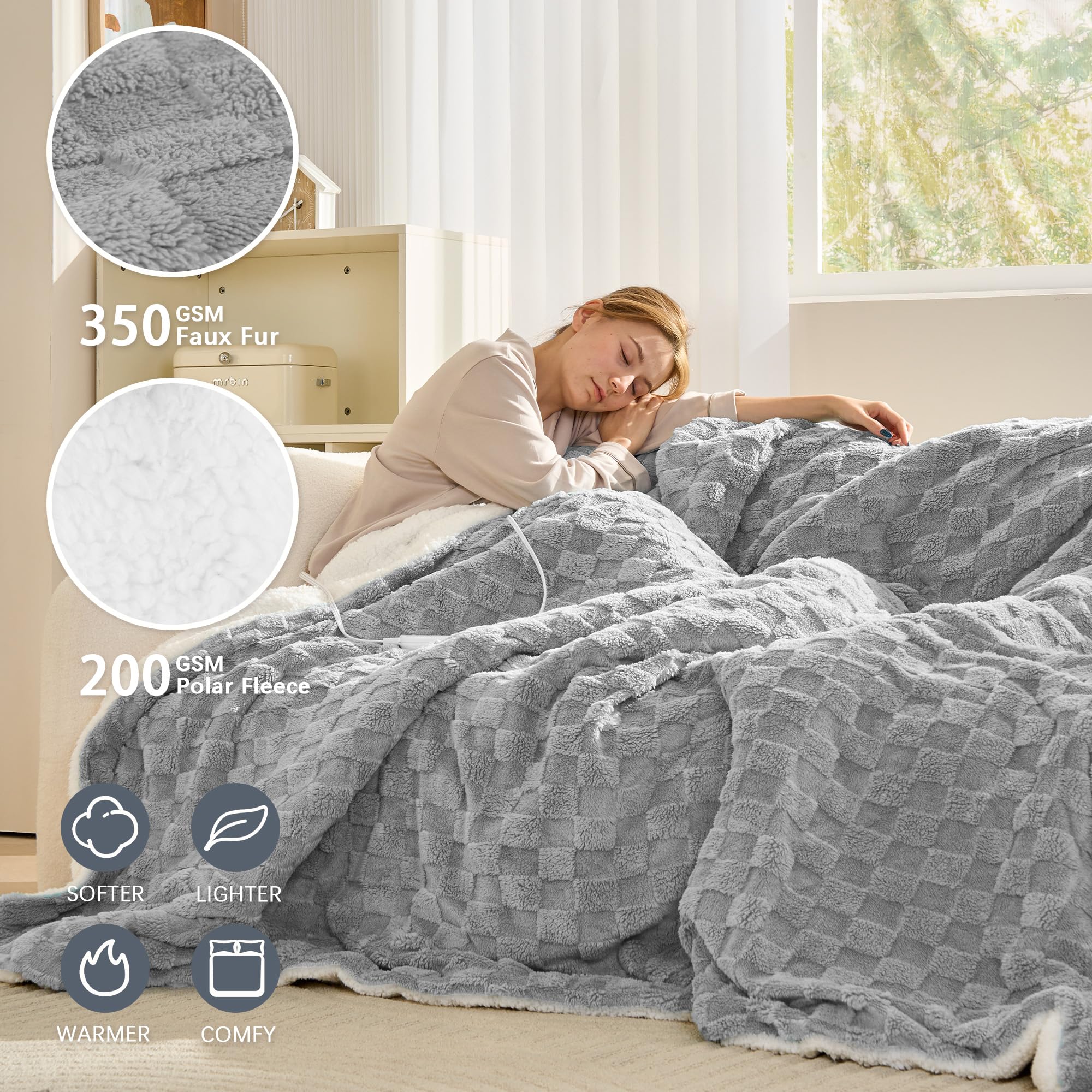 AEPINBH Soft Checked Flannel Electric Heated Blanket