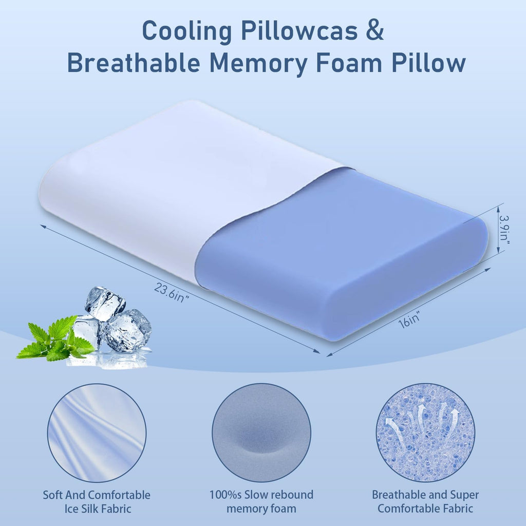 Cervical Pillow for Neck Pain Relief, 3.9 Inch Cooling Memory Foam Pillow, Ergonomic Support Pollow for Side and Back Sleepers