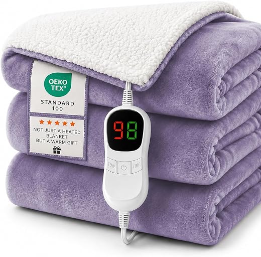 AEPINBH Soft Flannel Heated Blanket | Color: Lavender | Variant: Lavender / 50" x 60" |